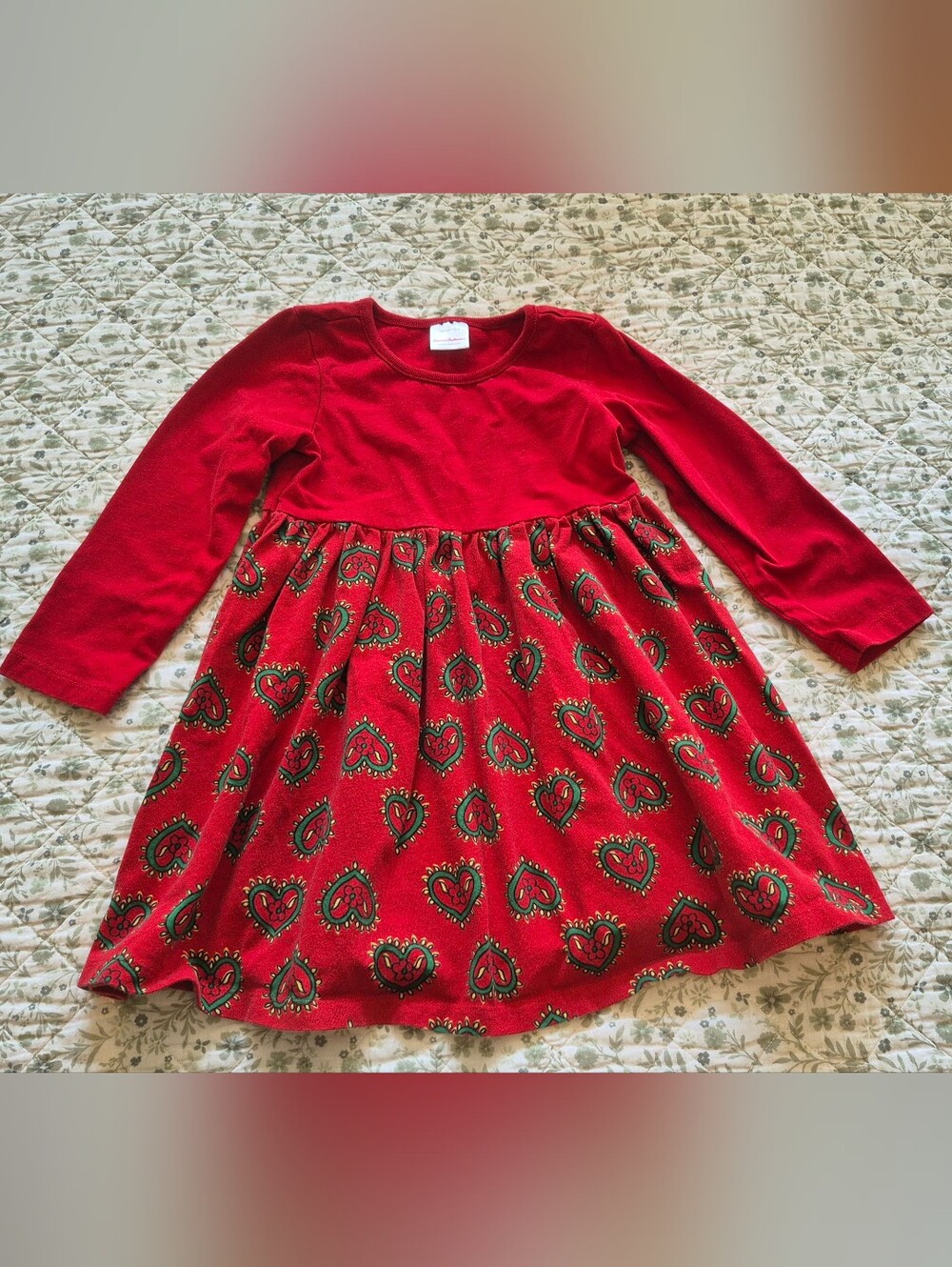 Hanna Andersson Red Long-Sleeve Dress Size 4 (100 cm)